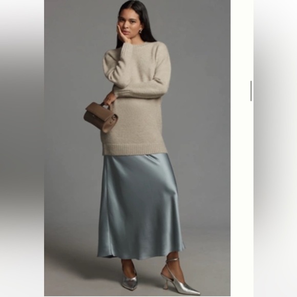 ANTHROPOLOGIE Long Sleeve Twofer Sweater Slip Midi Dress Grey Size S NEW - Picture 1 of 13